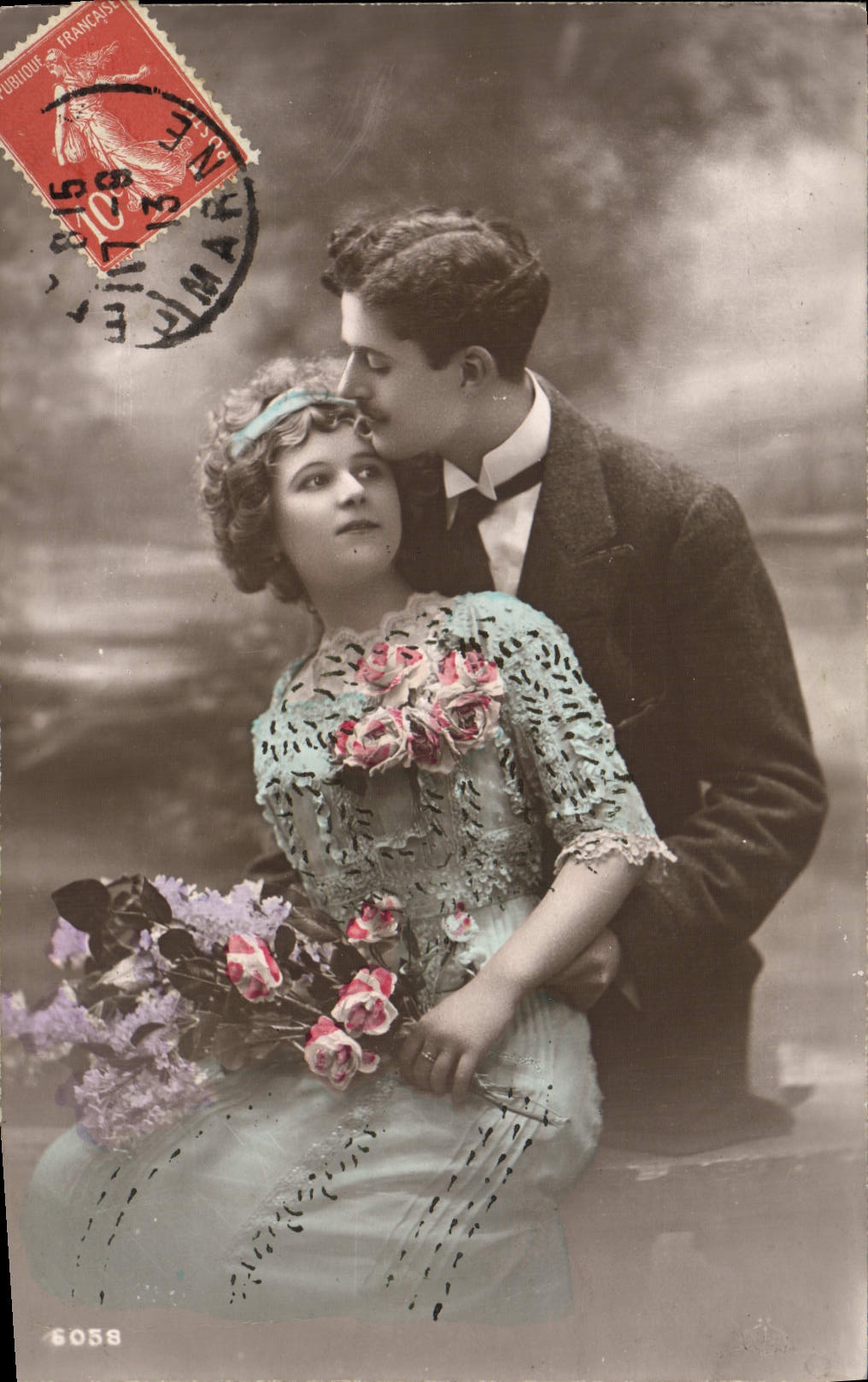 Couple en amoureux — scène de tendresse — éditeur inconnu, n° 6058