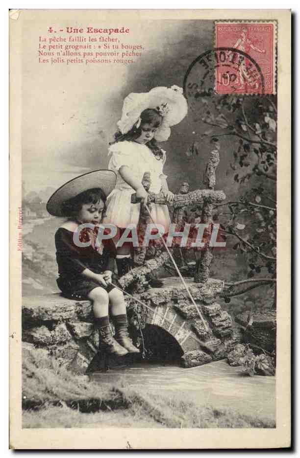 CPA Fantaisie Enfants Une escapade Peche 