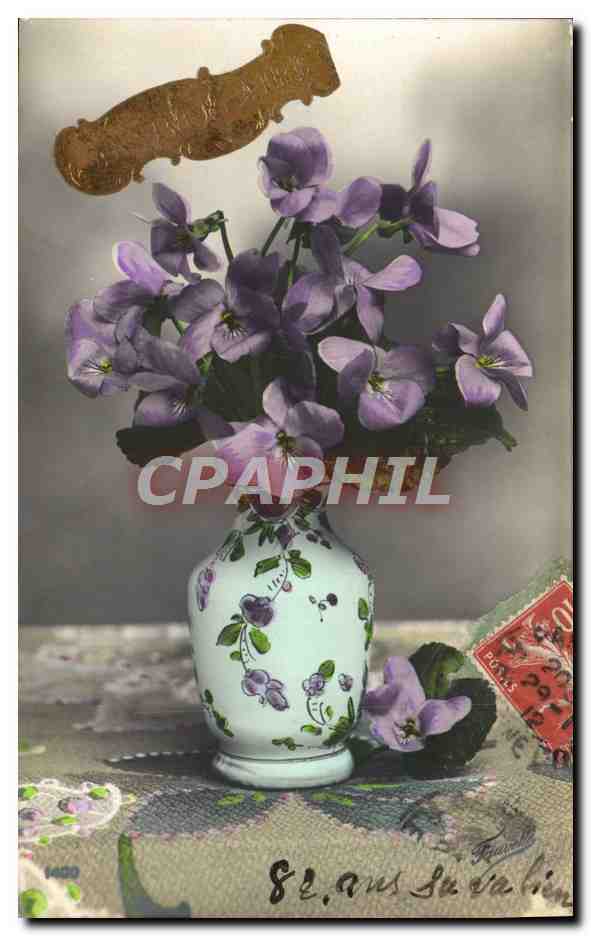 Violets dans un vase décoré — éditeur Leray, n° 4430