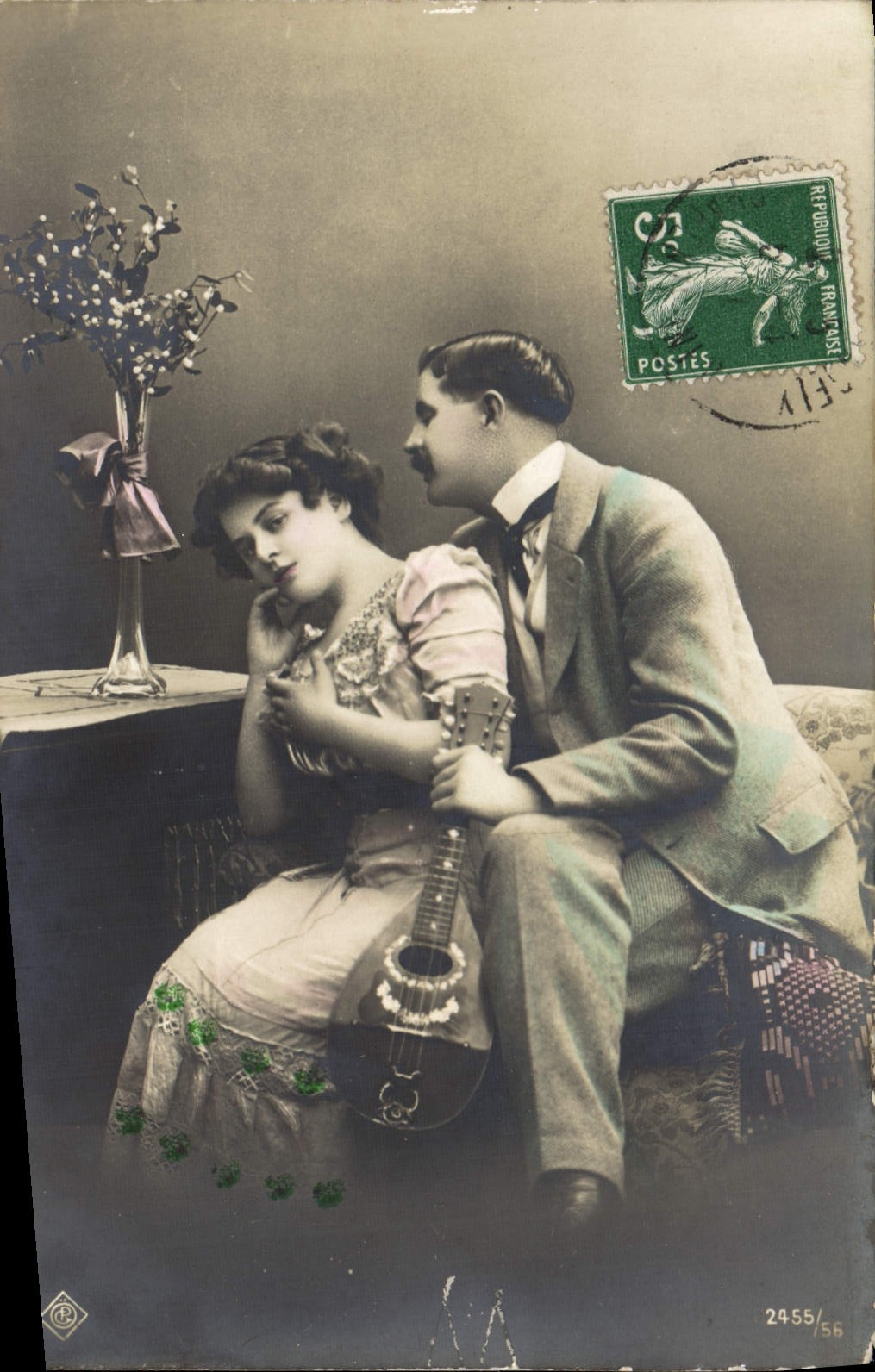 Young couple — intimate scene with mandolin — Publisher R. B., no. 2455/56