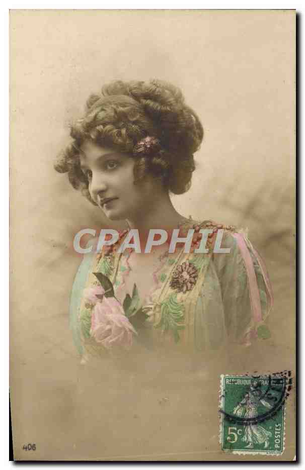 Joven mujer en vestido decorado — retrato — editor desconocido, n° 406