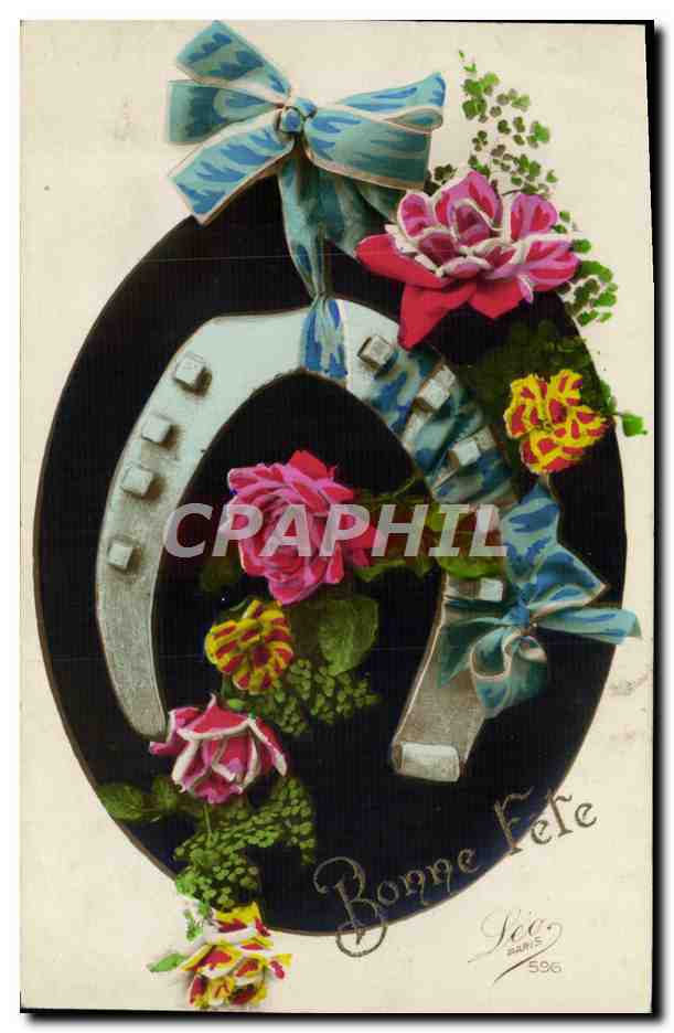 CPA Fantaisie Fleurs Fer a cheval