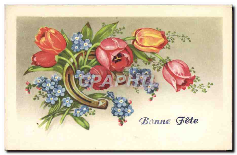 CPA Fantaisie Fleurs Fer a cheval