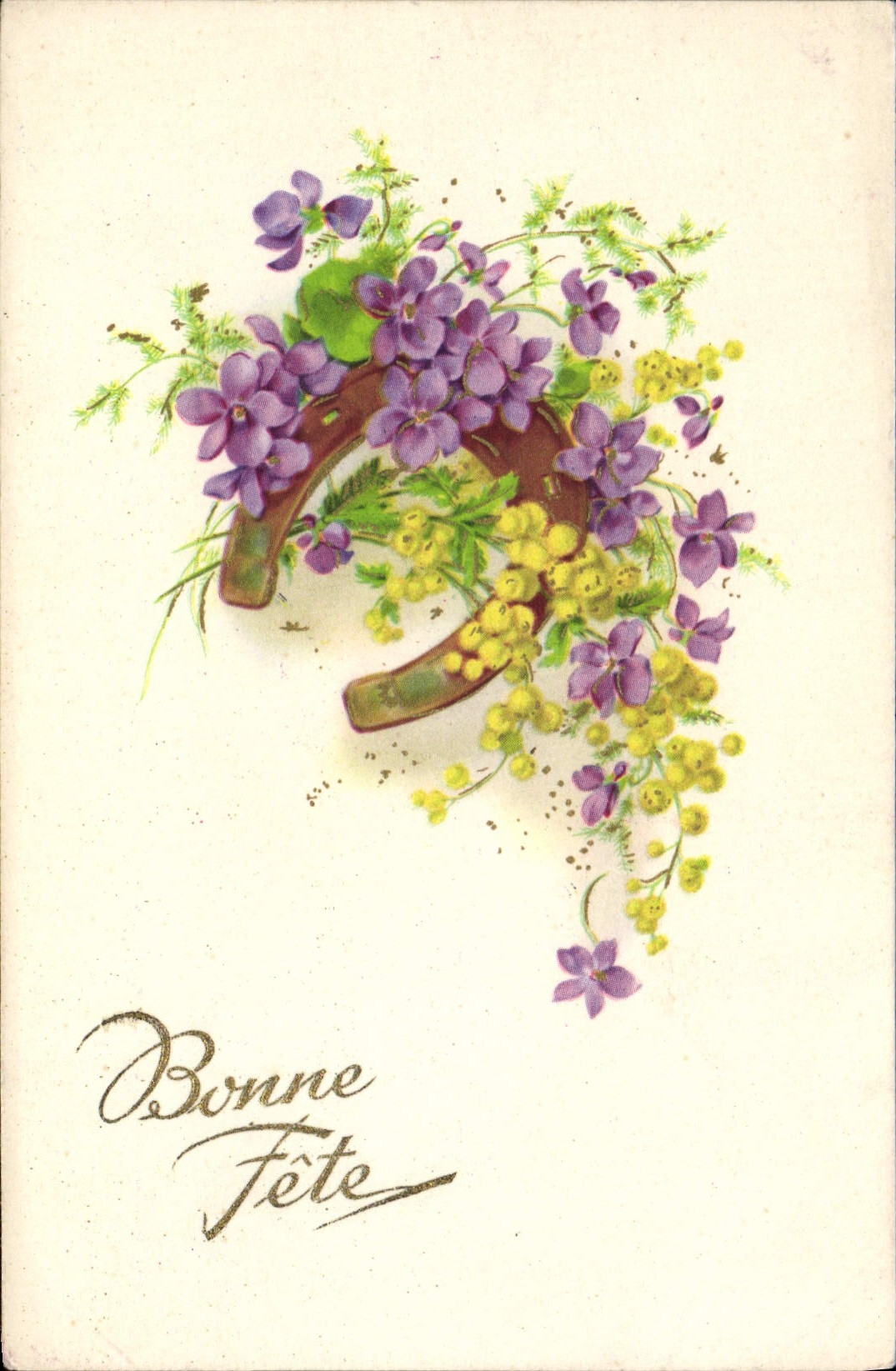 CPA Fantaisie Fleurs Fer a cheval