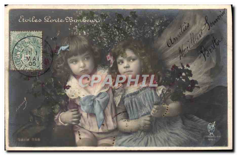 CPA Fantaisie Enfants Etoiles Porte Bonheur 