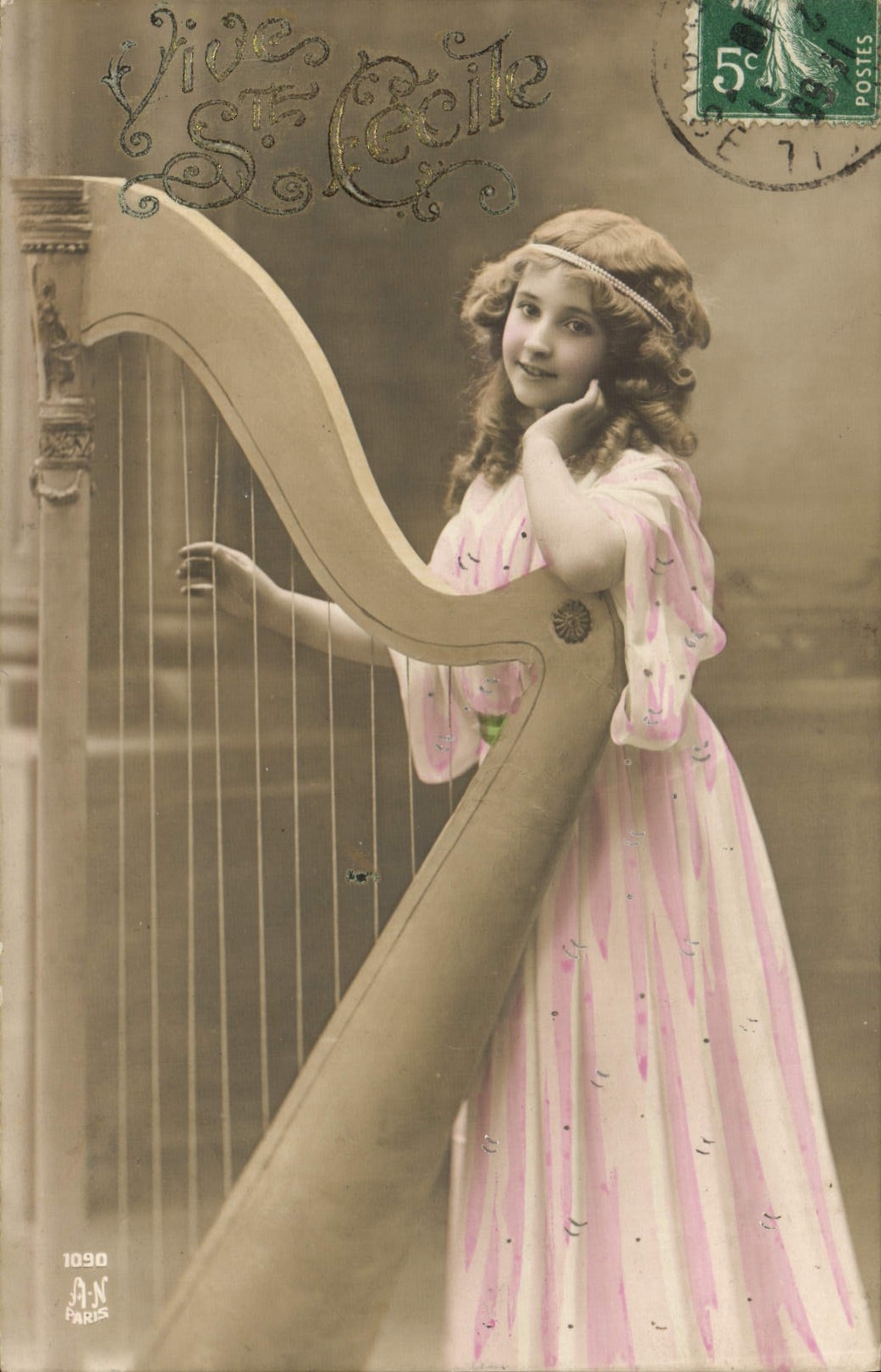 CPA Fantaisie Enfant Harpe Cecile