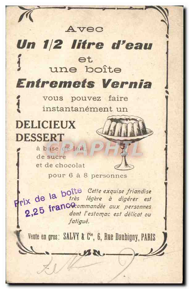 Femme en robe ornée — tenant un bouquet — carte publicitaire pour Vernia — Achterkant