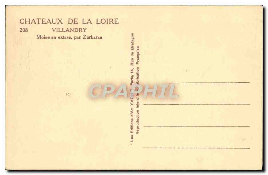 CPA Chateaux de la Loire Villandry Moine en extase par Zurbaran — Verso