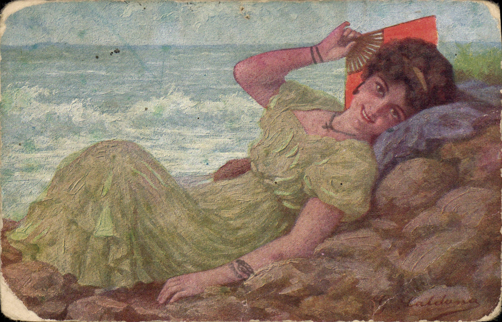 Femme au bord de la mer — peinture — Édition Caldona, n°429