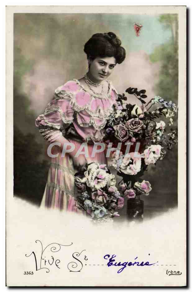 Sainte Eugénie — Portrait de femme en robe rose tenant un bouquet — Irène, n°3363