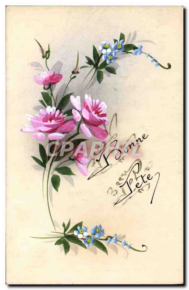 CPA Fantaisie Fleurs (dessin a la main)