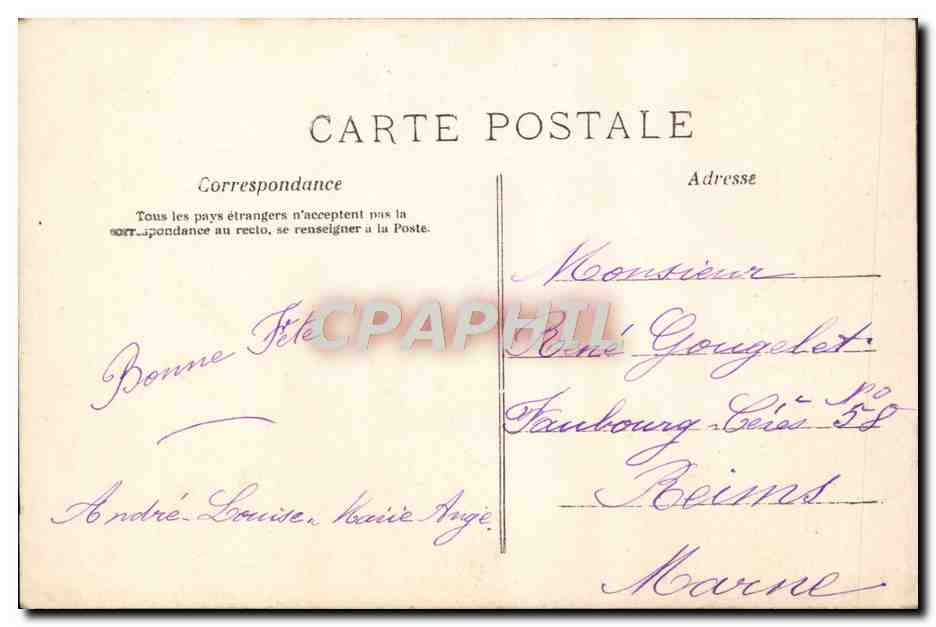 Femme avec bouquet de fleurs — texte imprimé et manuscrit — A.N. Amos, n° 370 — Verso