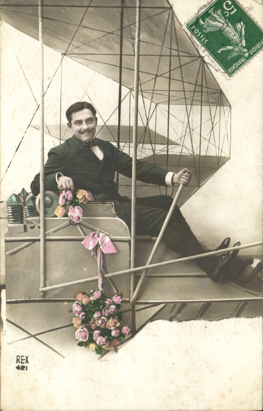 CPA Fantaisie Homme Avion