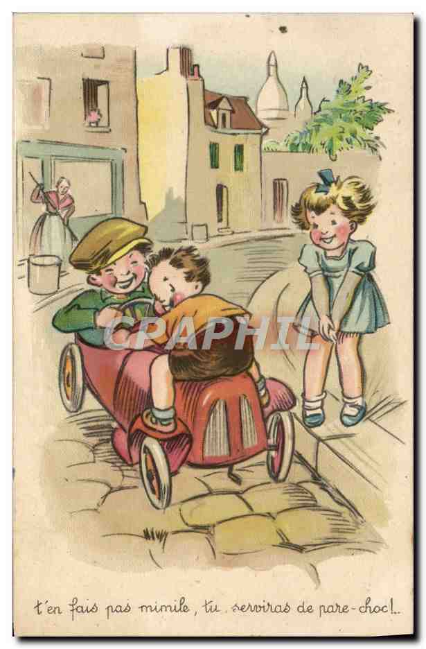 CPA Fantaisie Enfants Automobile Voiture d'enfants