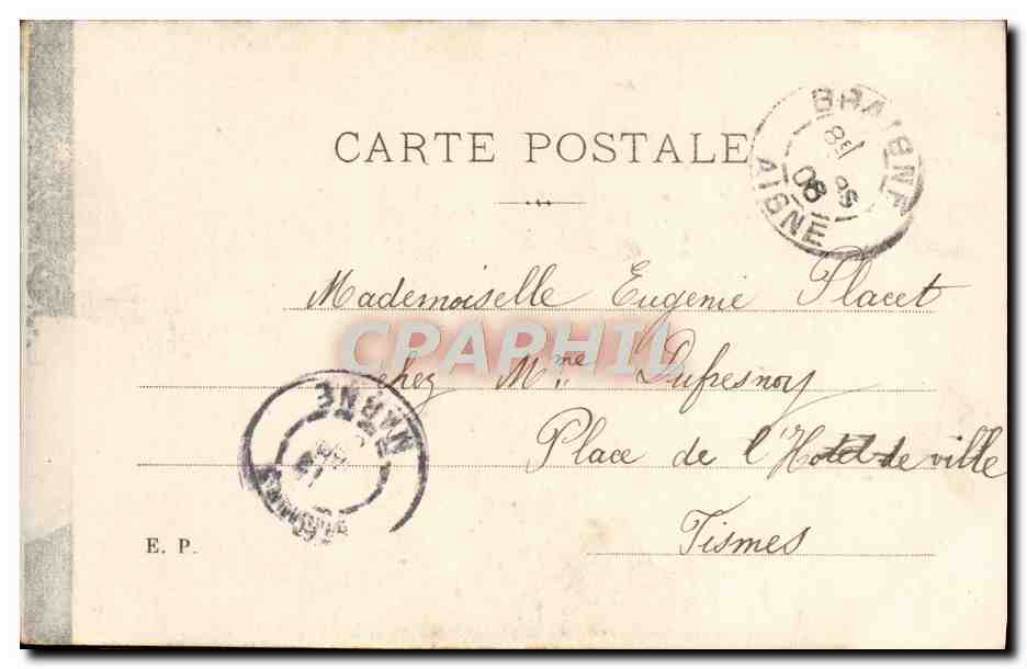 Mary Roessler — danseuse en robe drapée tenant un trompette — E.P. Paris — Verso