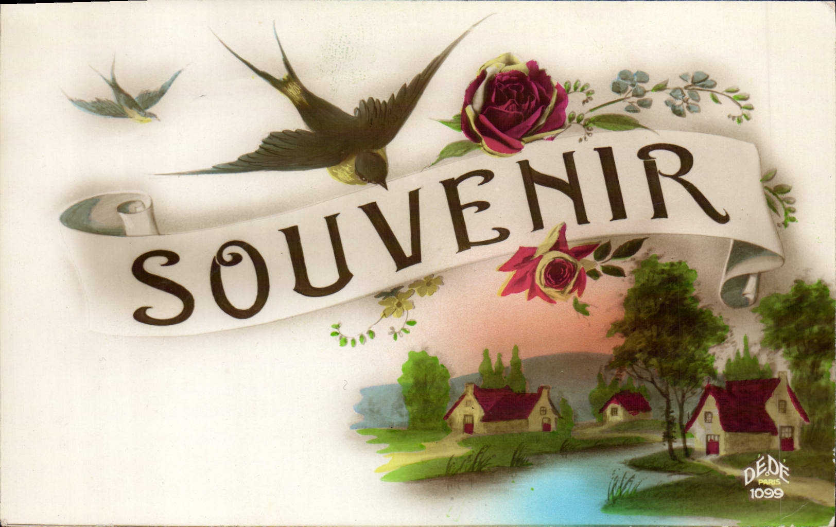 CPA Fantaisie Souvenir Hirondelle