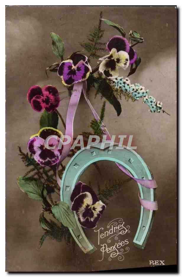 CPA Fantaisie Fleurs Fer a cheval