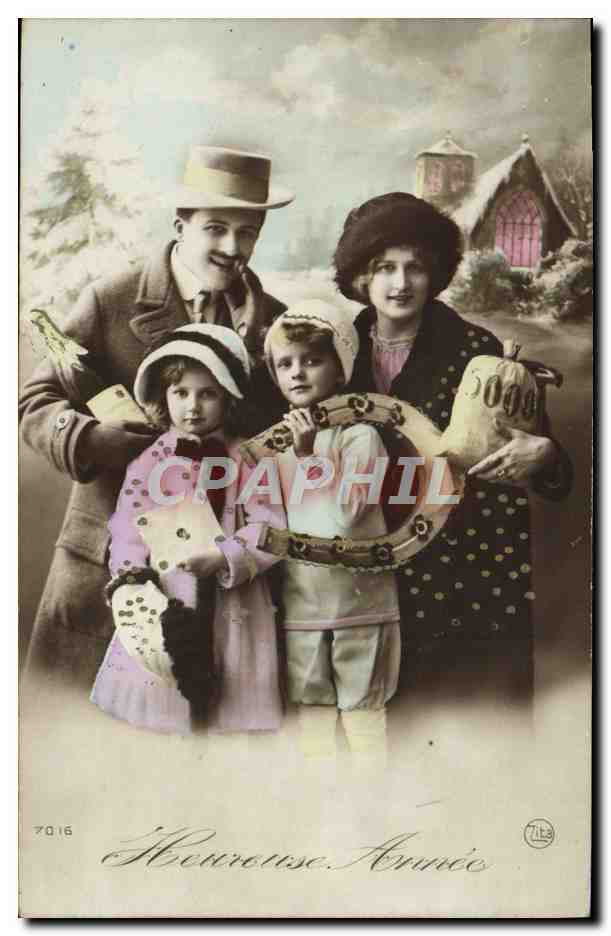 Famille en extérieur — Noël — éditeur Tibe, n° 7016