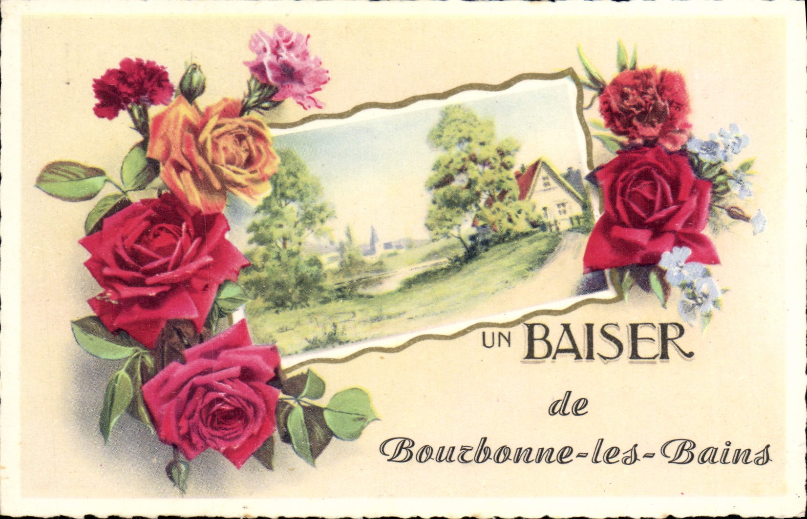 CPA Fantaisie Fleurs Baiser de Bourbonne les Bains 