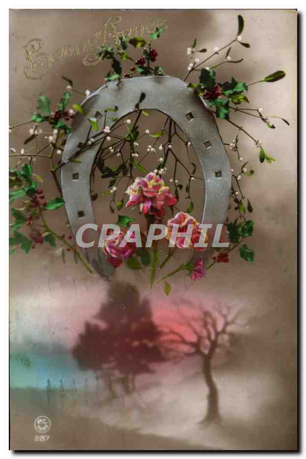 CPA Fantaisie Fleurs Fer a cheval