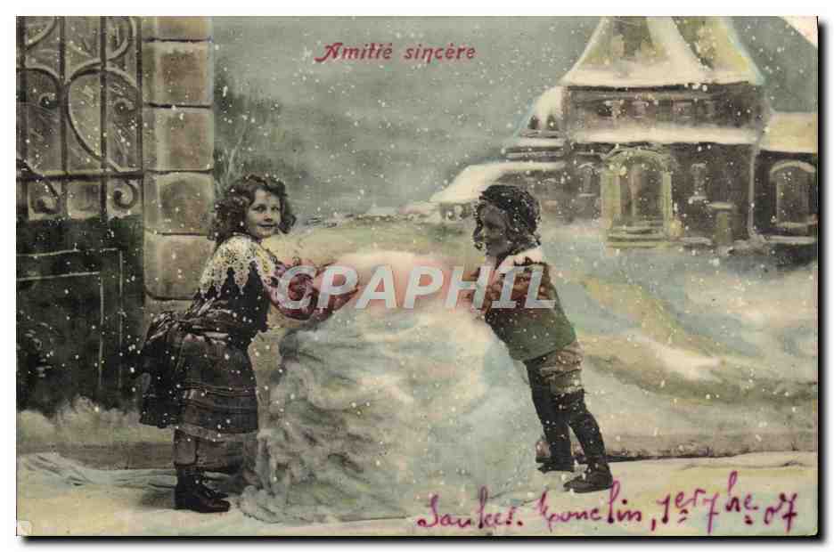 CPA Fantaisie Enfants Bonhomme de neige 