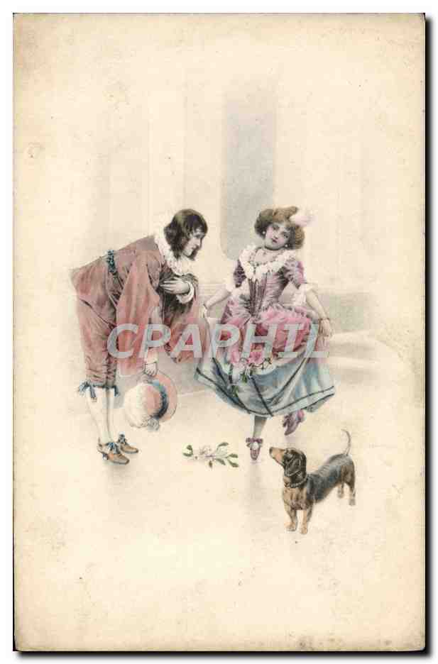 Vintage Postcard Woman and Dog Fantasy
