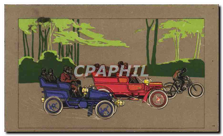 CPA Fantaisie Automobile Moto 