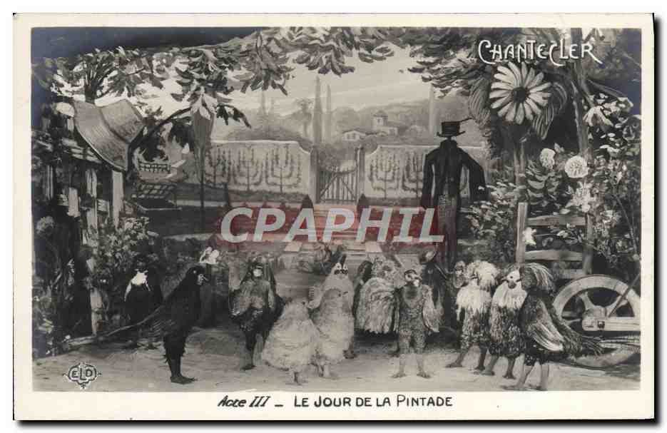 CPA Fantaisie Chantecler Le jour de la pintade Coq Poules