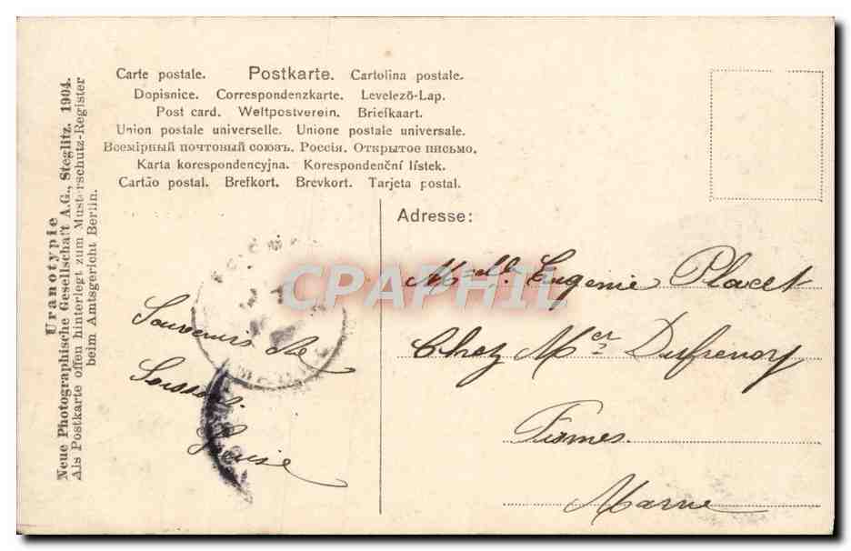 Joven mujer — retrato — Uranotypie, Berlín, n° 379/4 — Reverso