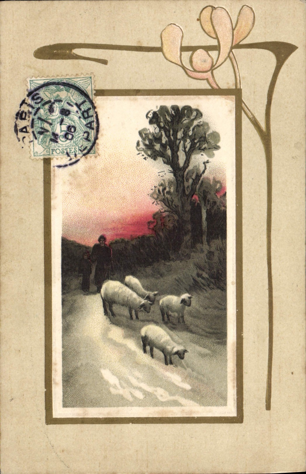 CPA Fantaisie Fleurs Moutons