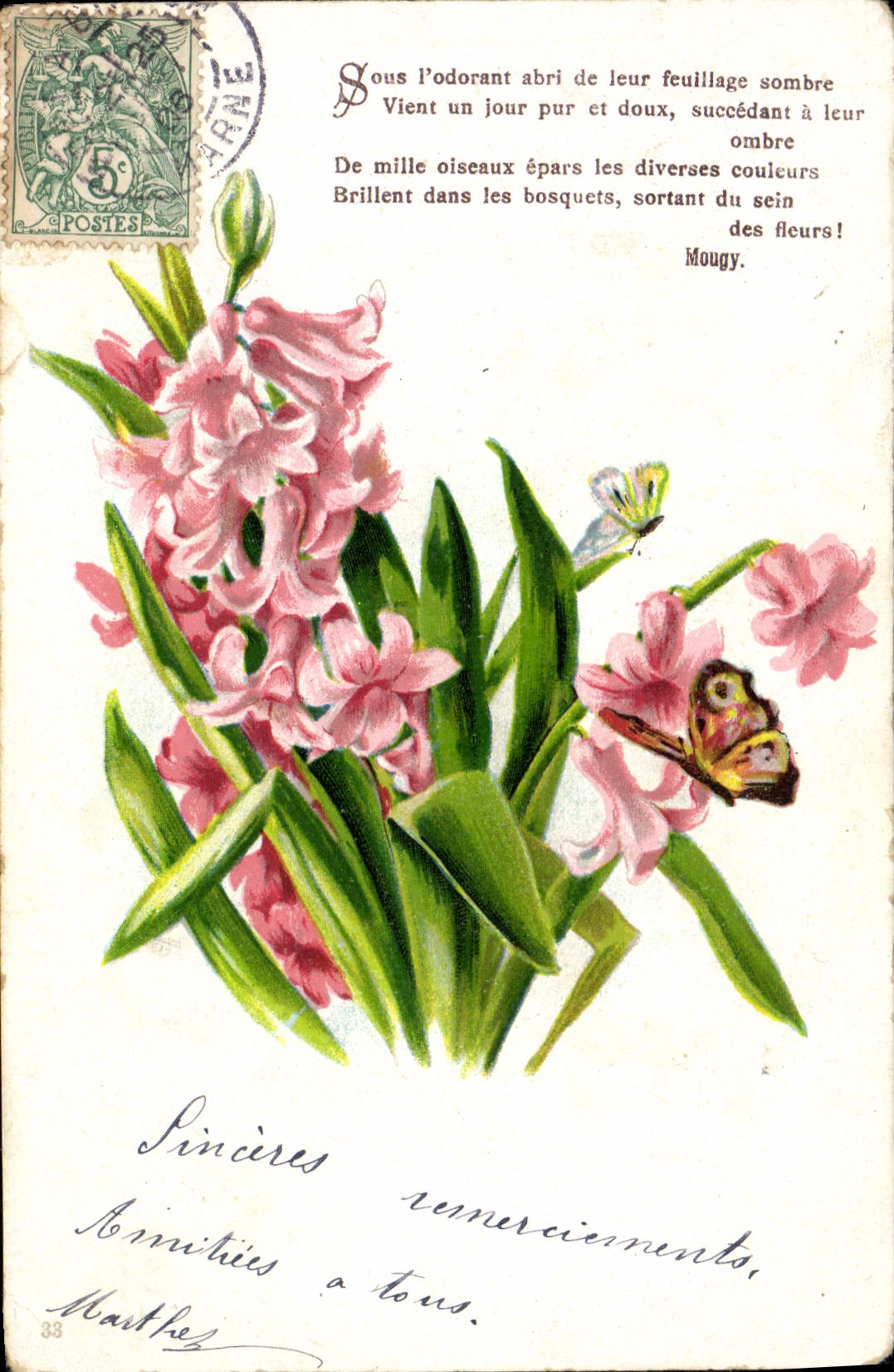 CPA Fantaisie Fleurs Papillons