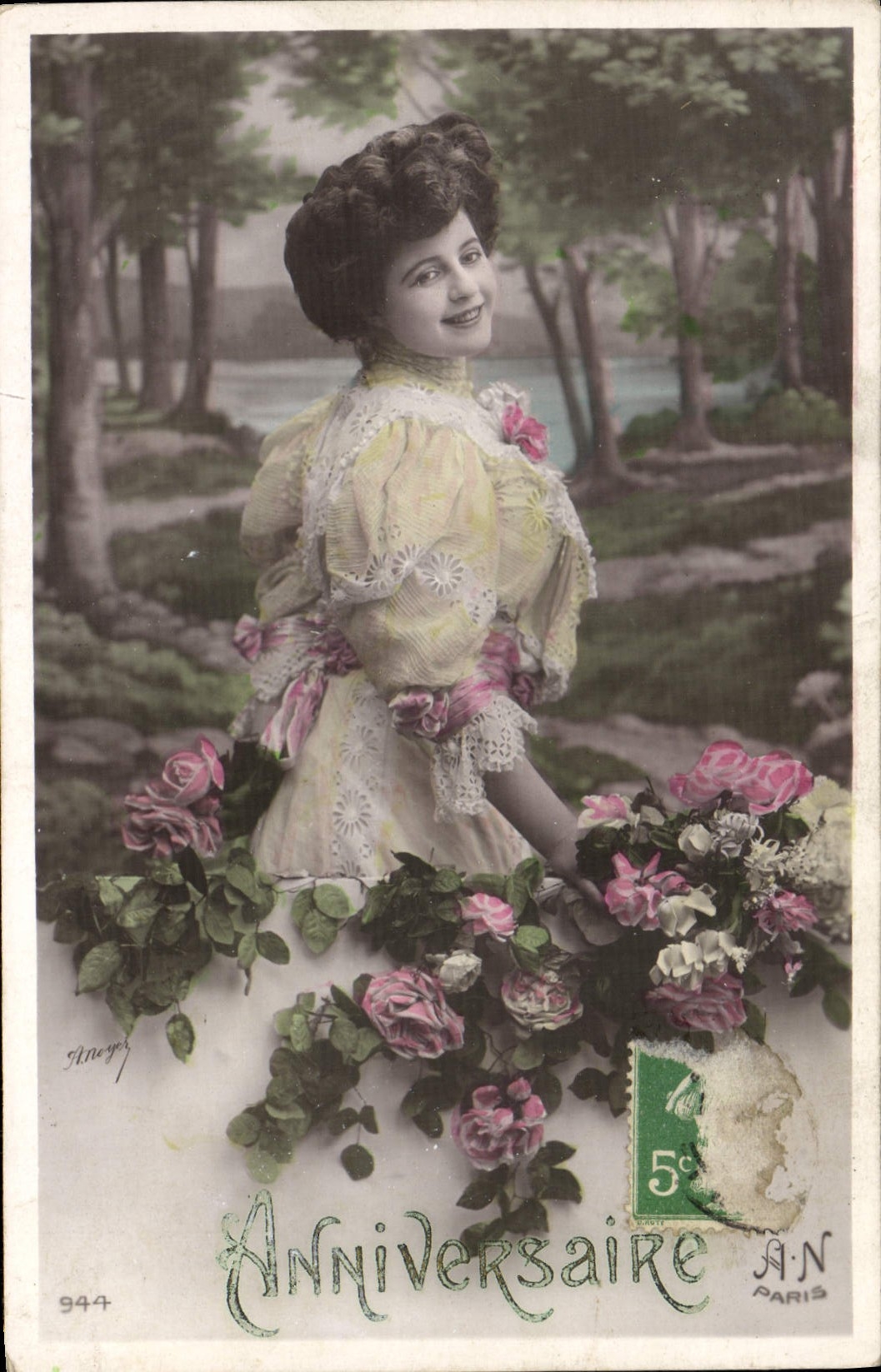 Frau in Seidenkleid — Geburtstag — A.N. Paris, Nr. 944