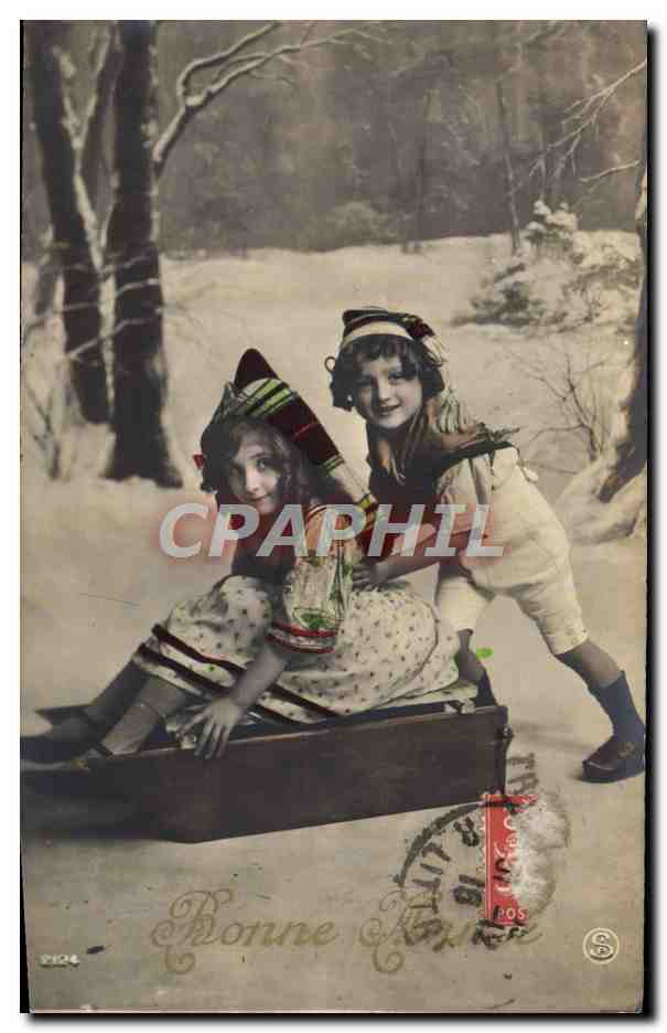 CPA Fantaisie Enfants Luge