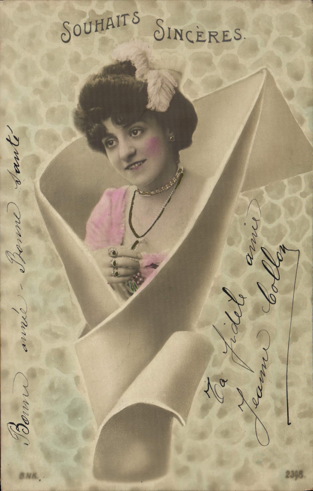 Jeune femme en robe rose — Souhaits sincères — B.N.R. n° 2398