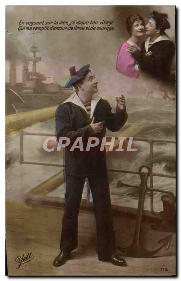 CPA Fantaisie Femme Homme Marin Bateau