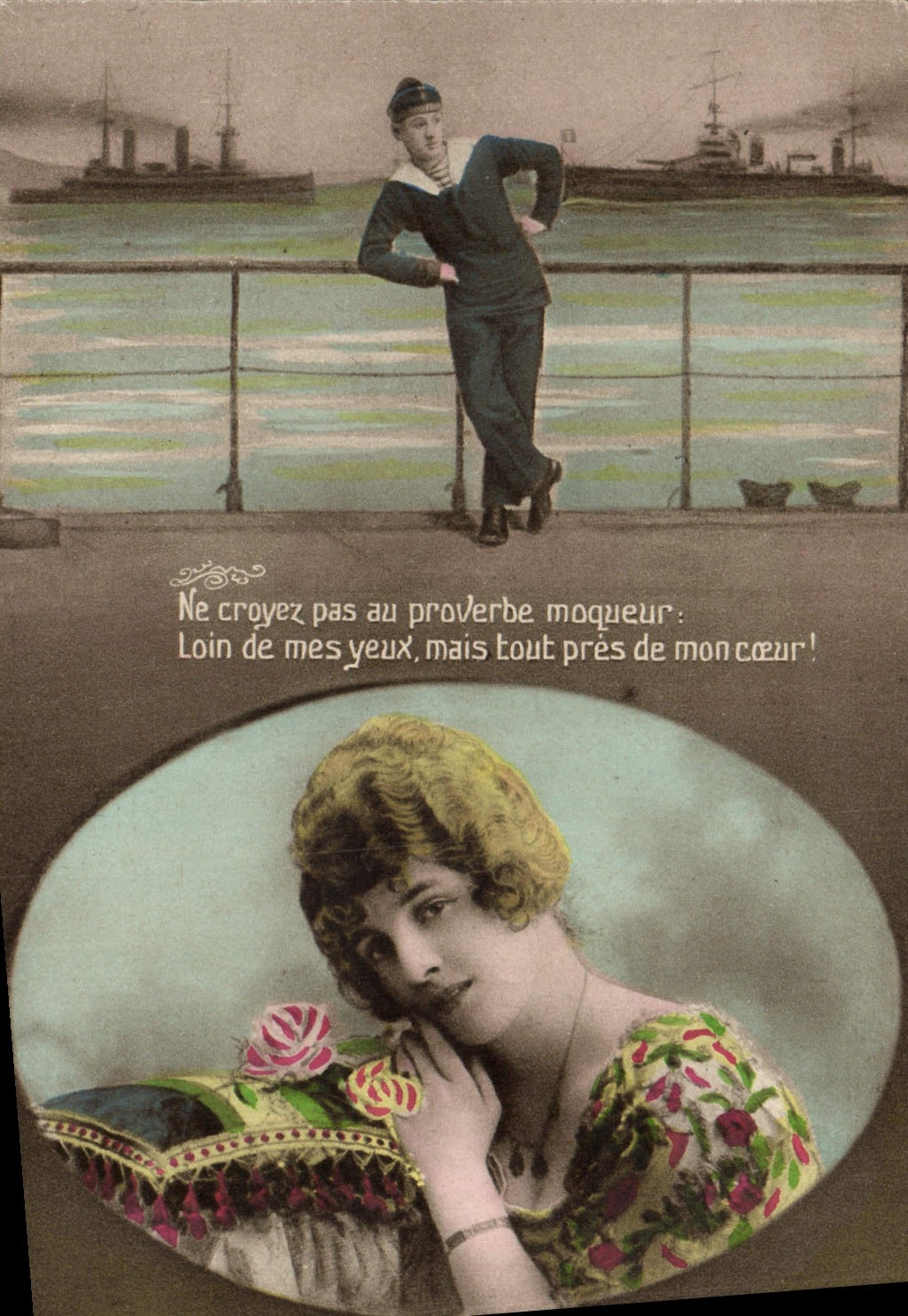 CPA Fantaisie Femme Marin Bateau