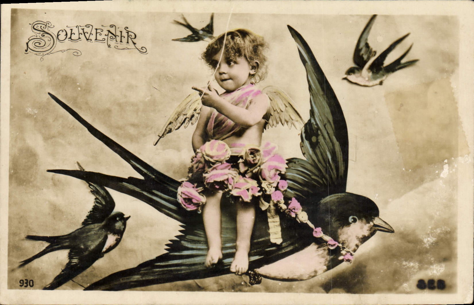 CPA Fantaisie Enfant Oiseau Ange