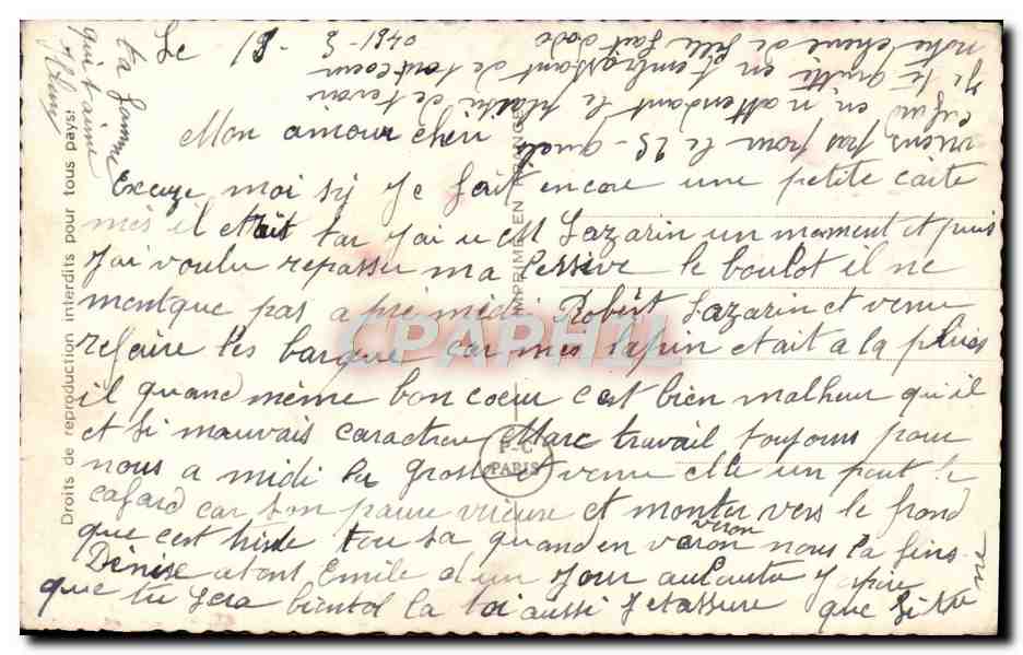 CPA Fantaisie Femme Je pense a toi  — Verso