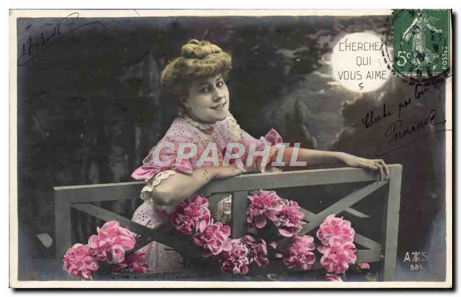 Femme au balcon — roses — A.ES. n°585