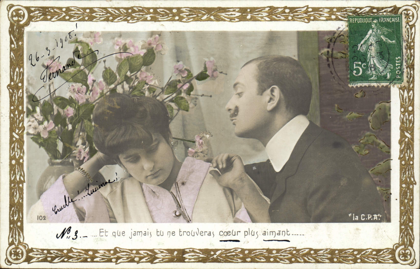 Couple amoureux — scène intime — la C.P.A. n°102