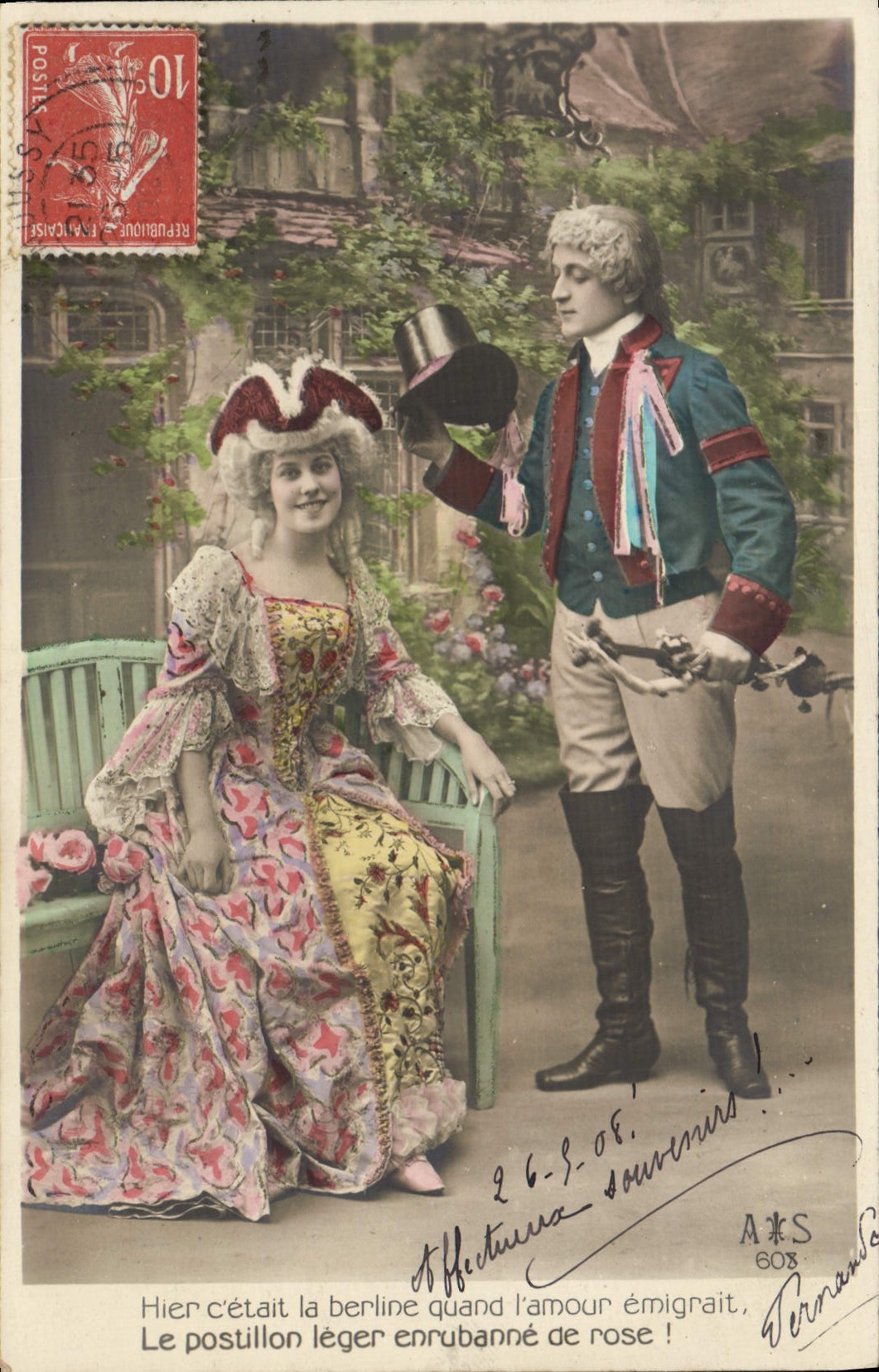 Postillon et dame en costume d'époque — A&S 603 — éditeur A&S