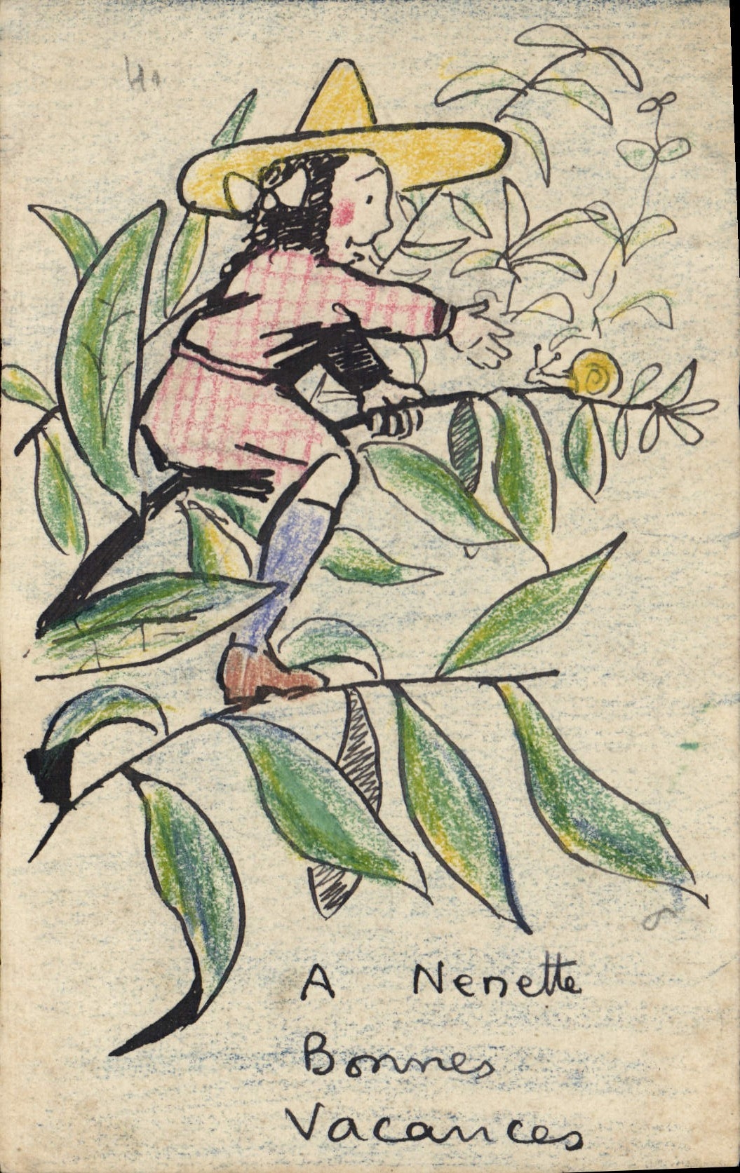 CPA Fantaisie Enfant Escargot (dessin a la main)