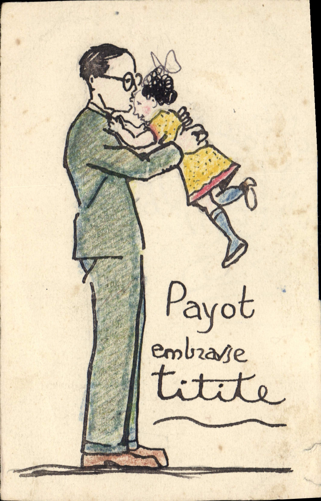 CPA Fantaisie Enfant pere (dessin a la main)