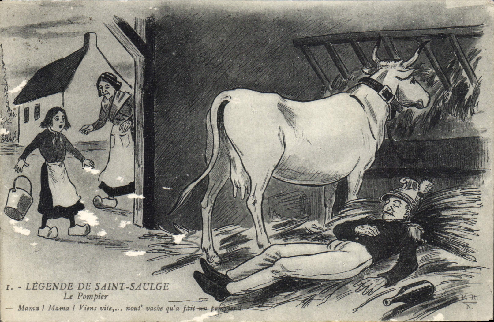 Vintage Postcard Legend of Saint Saulge The Firefighter