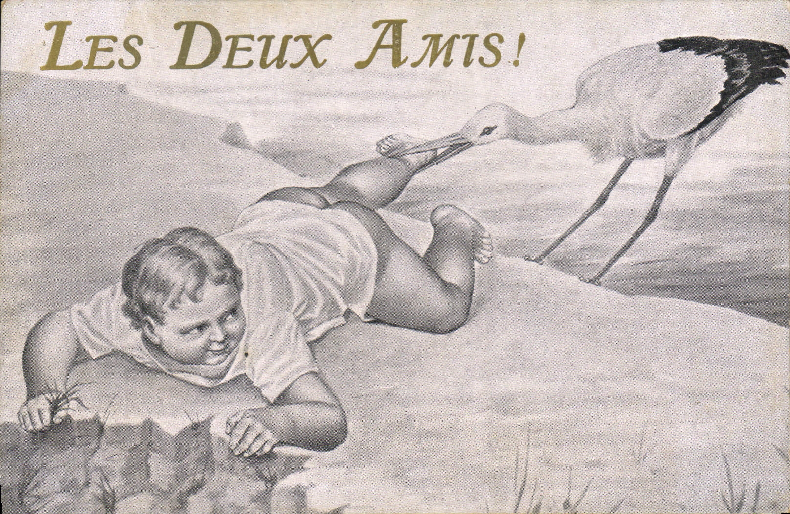 CPA Fantaisie Enfant Bebe Cigogne 