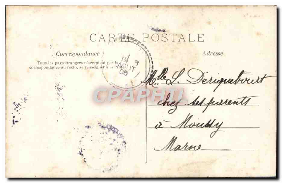 Femme en robe de style Art Nouveau — avec texte imprimé et signature — M.F. Paris — Verso