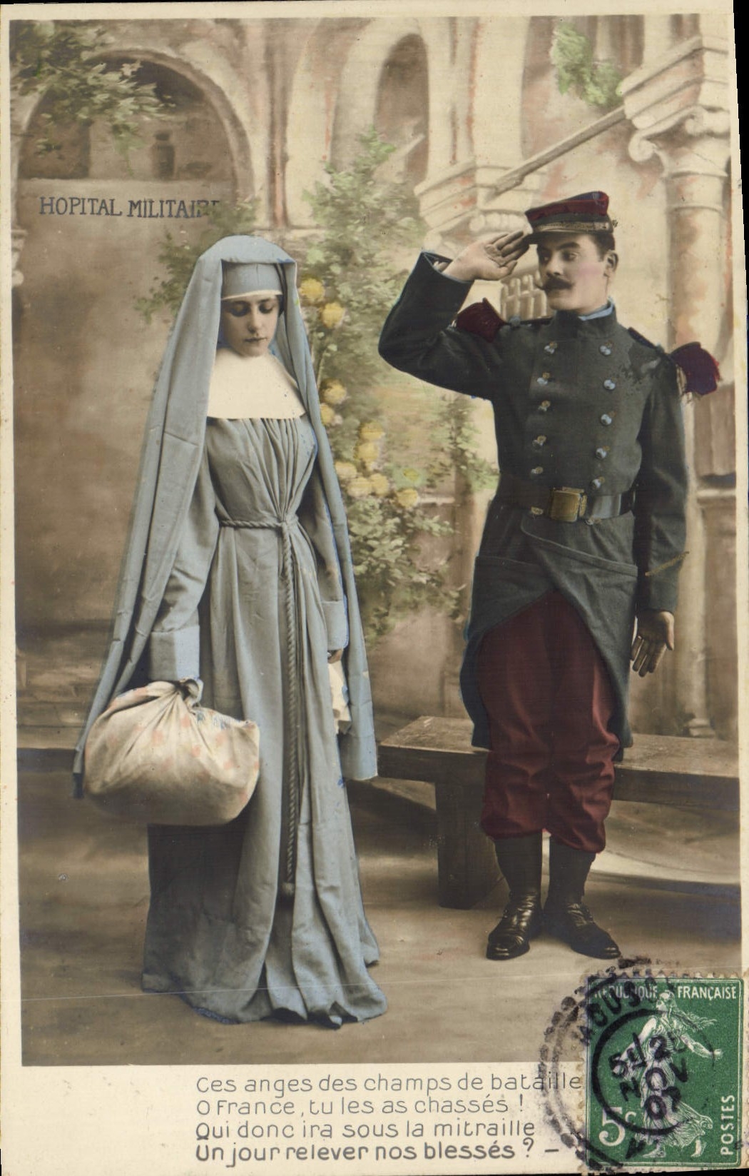 Sujet : Sœur et soldat — Hôpital militaire — Éditeur : Postes Françaises, n° 51200