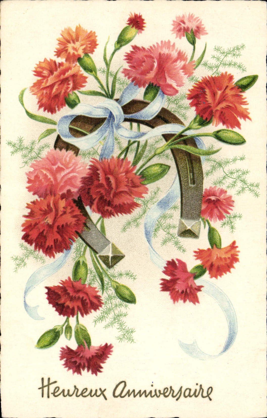 CPA Fantaisie Fleurs Fer a cheval