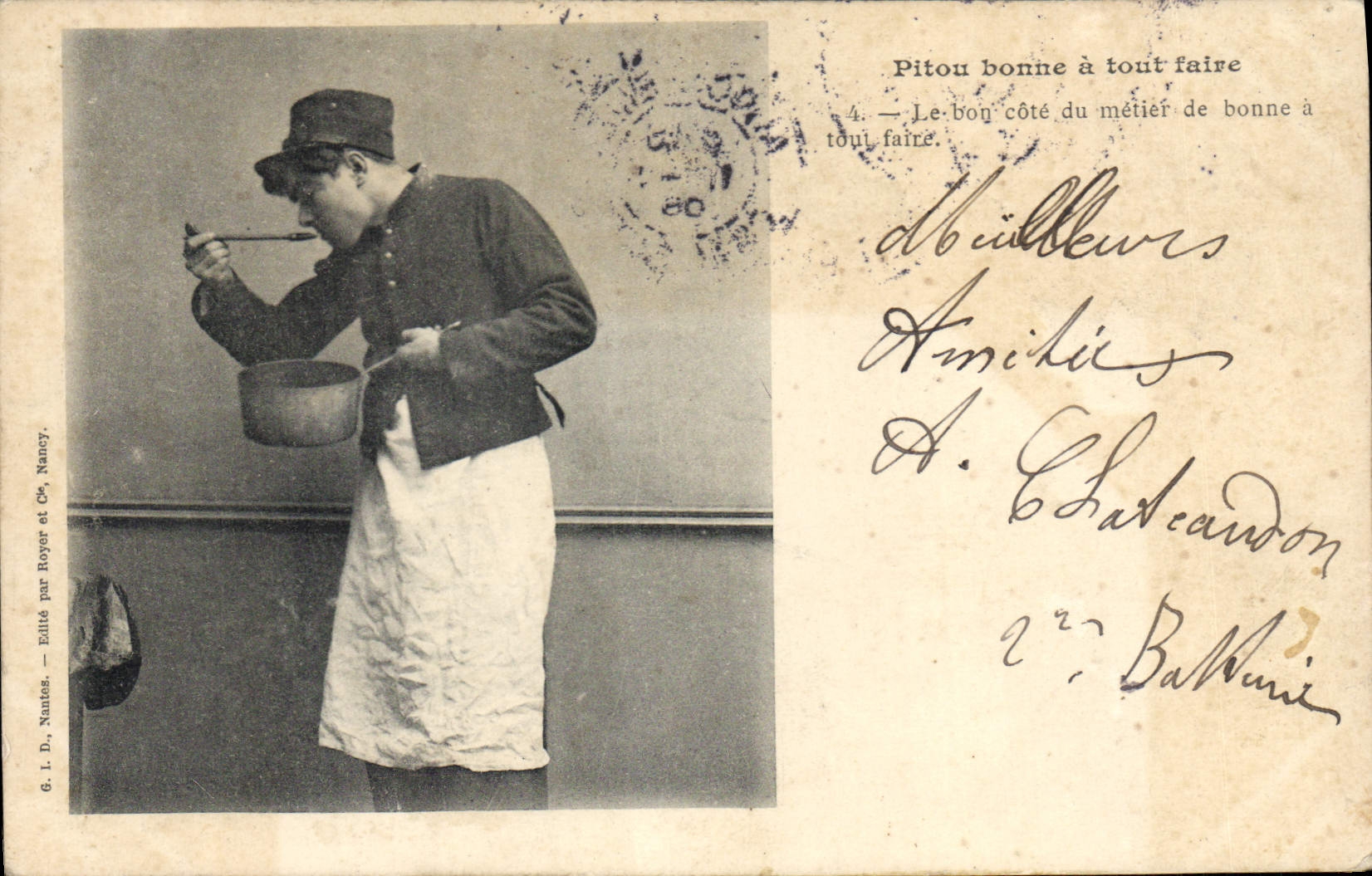 Cuisinière en uniforme — Pitou bonne à tout faire — Édité par Royer et Cie, Nancy