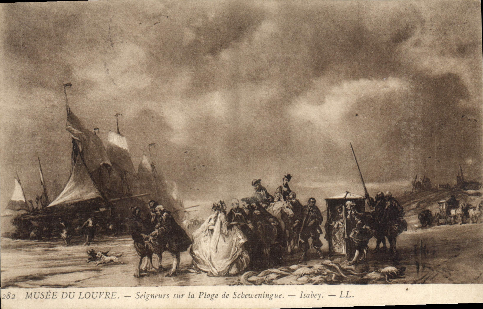 CPA Paris Musee du Louvre Seigneurs sur la plage de Scheweningue Isabey 